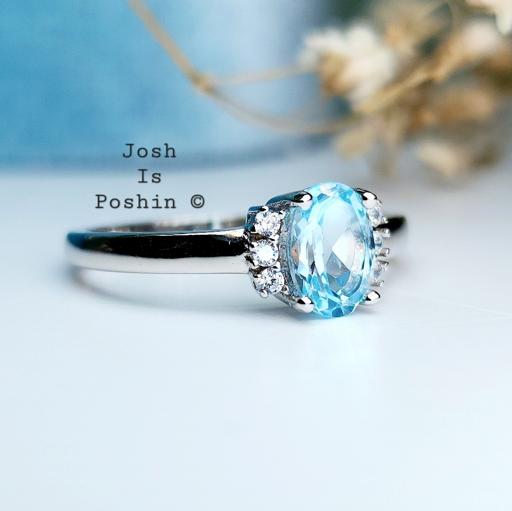 Natural Sky Blue Topaz diamond ring in sterling silver